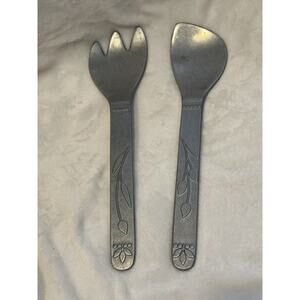 Wilton Armetale Silver Salad Server Set Armetale Metal Fork & Spoon Vtg Dinner